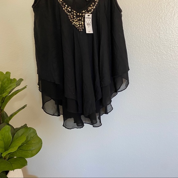 NWT Express Black Flowy Beaded Neckline Tank S - Picture 6 of 7